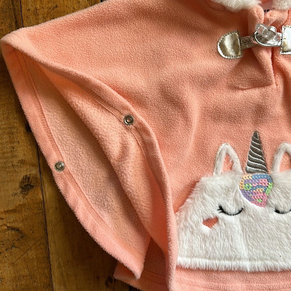 Little Lass Poncho 12 months fleece Unicorn Poncho pink spring faux fur - Picture 5 of 6